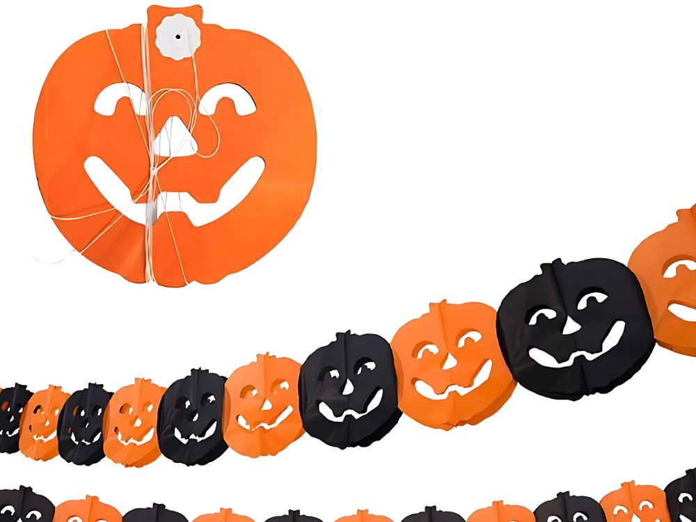 Decorative Garland Halloween Pumpkin/Spider Paper Long 3 Metres (3)