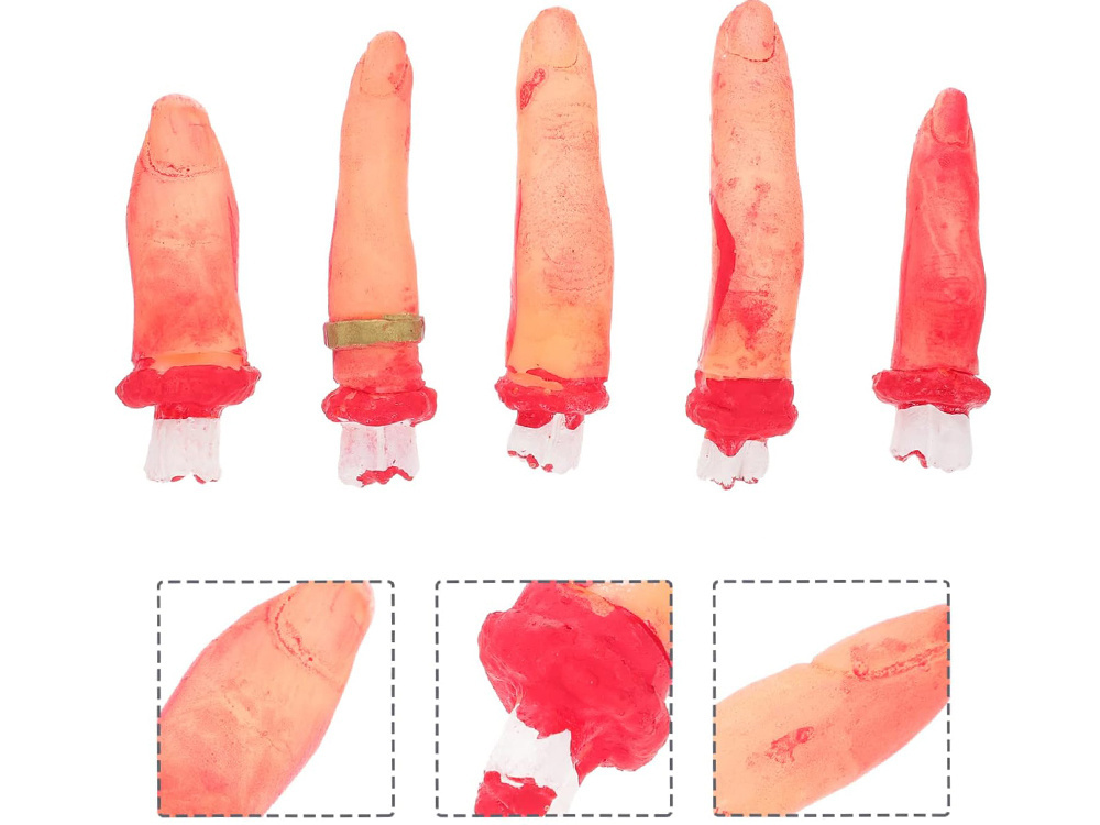 Fake Severed Fingers Halloween Decoration 5 Rubber Stitched (0)