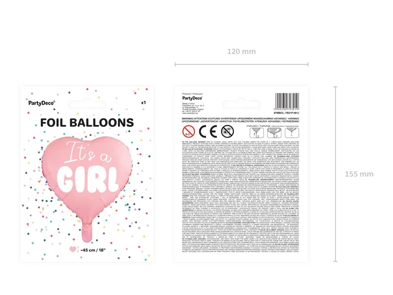 "It's a Girl" Heart Foil Balloon for Baby Shower, Pink, 45 cm (1)