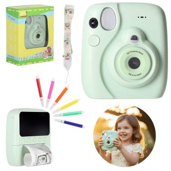 Kids Instant Print Camera, Digital Video Toy for Children, Green