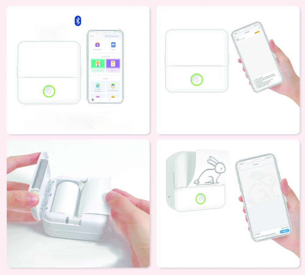 Mini Thermal Printer Setty DT1-0 Bluetooth Portable Sticker Maker, white (1)