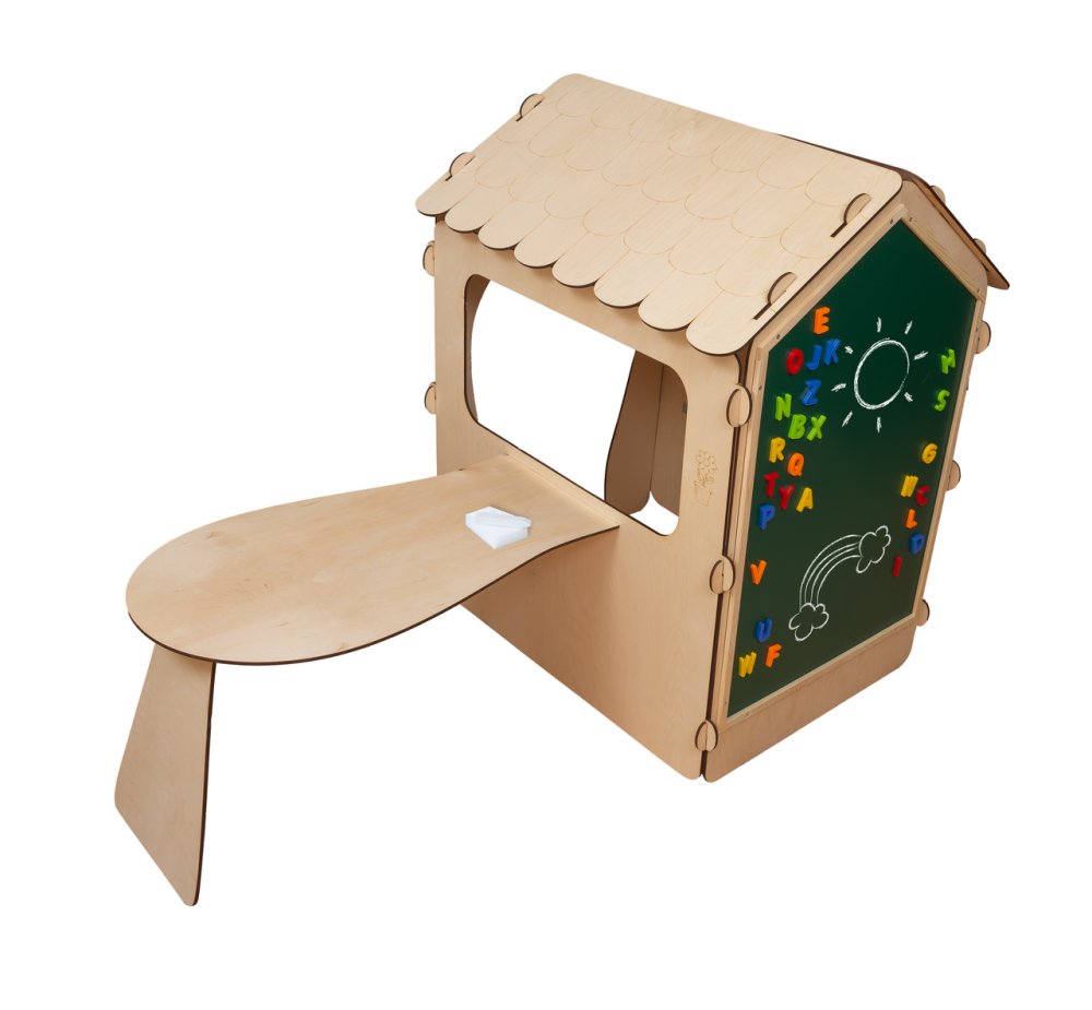 Kids Indoor Outdoor Garden Wooden Play House with Table and Chalk Board, 86x137x105 cm (2)