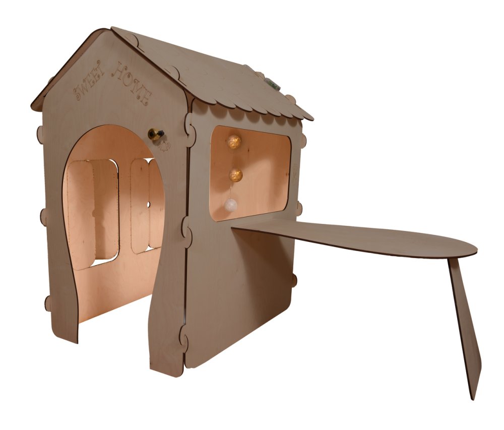 Kids Indoor Outdoor Garden Wooden Play House with Table and Chalk Board, 86x137x105 cm (11)