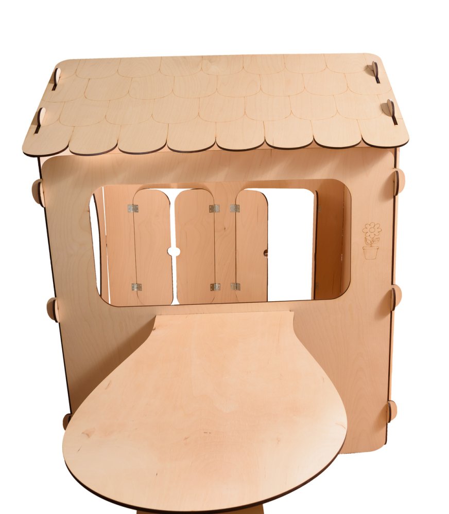 Kids Indoor Outdoor Garden Wooden Play House with Table and Chalk Board, 86x137x105 cm (8)