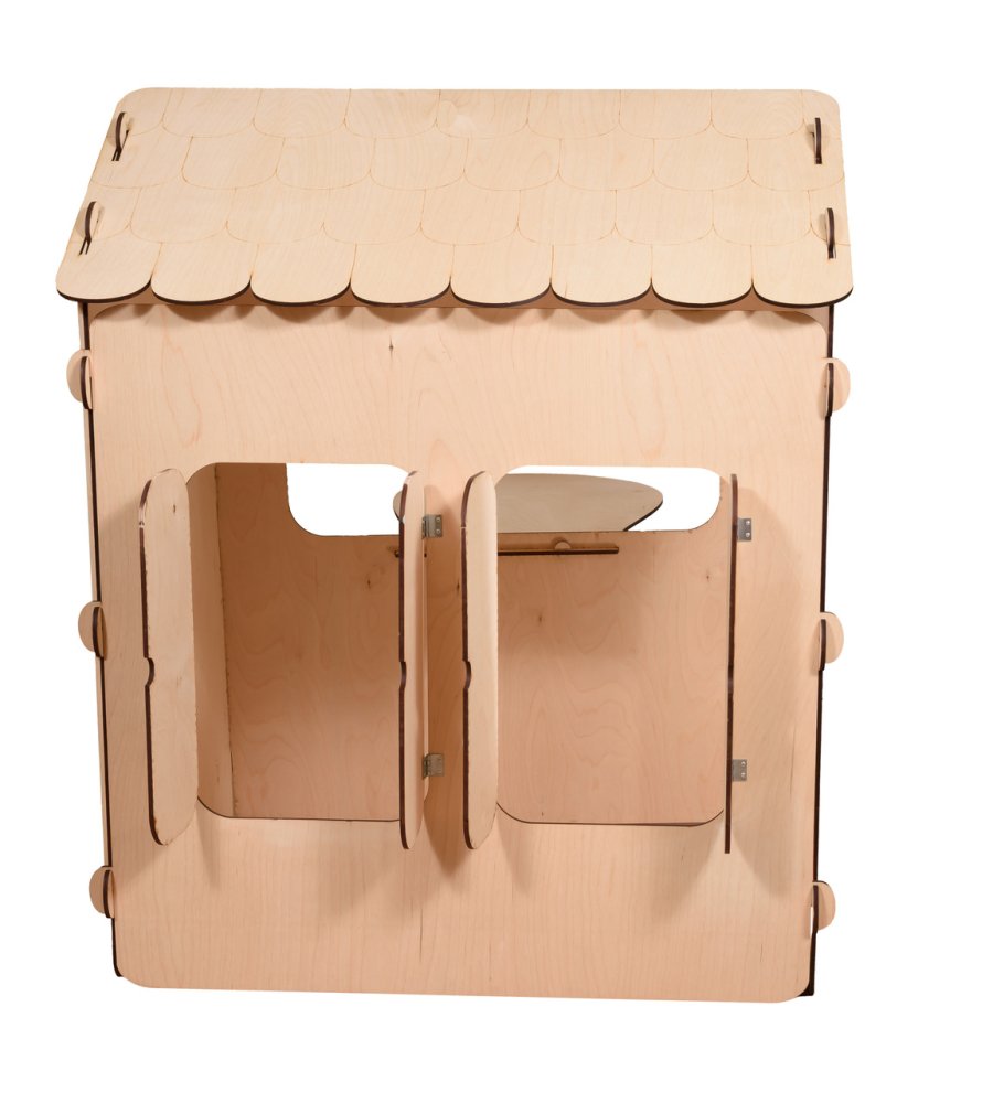 Kids Indoor Outdoor Garden Wooden Play House with Table and Chalk Board, 86x137x105 cm (9)