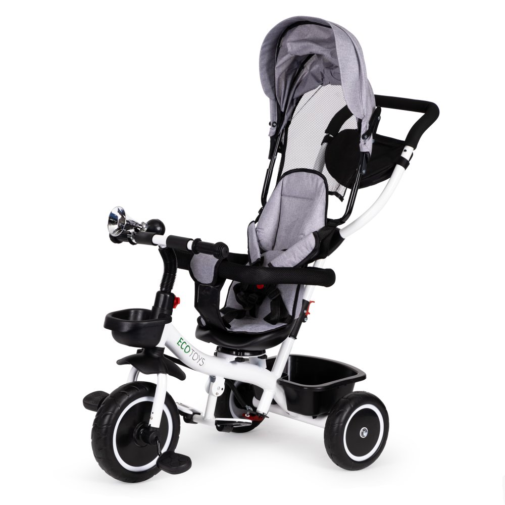 ECOTOYS 3-in-1 Kids Tricycle with 360° Rotating Seat, Grey (0)
