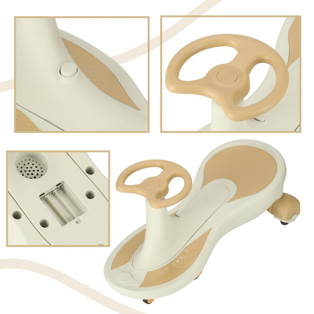 Kids Gravity Car with Glowing LED Wheels and Music, Beige (1)