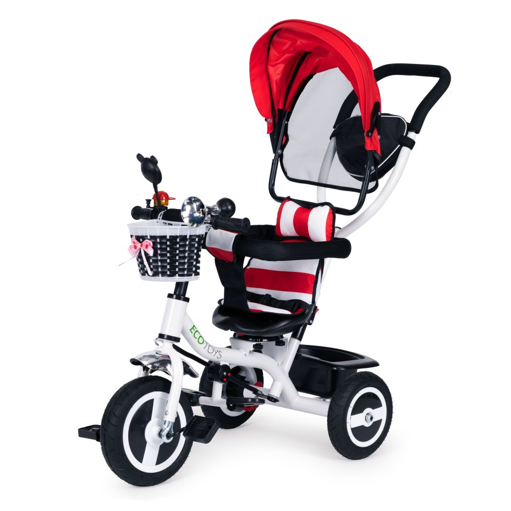 ECOTOYS 3-in-1 Toddler Tricycle with Push Handle and Canopy, Red (0)