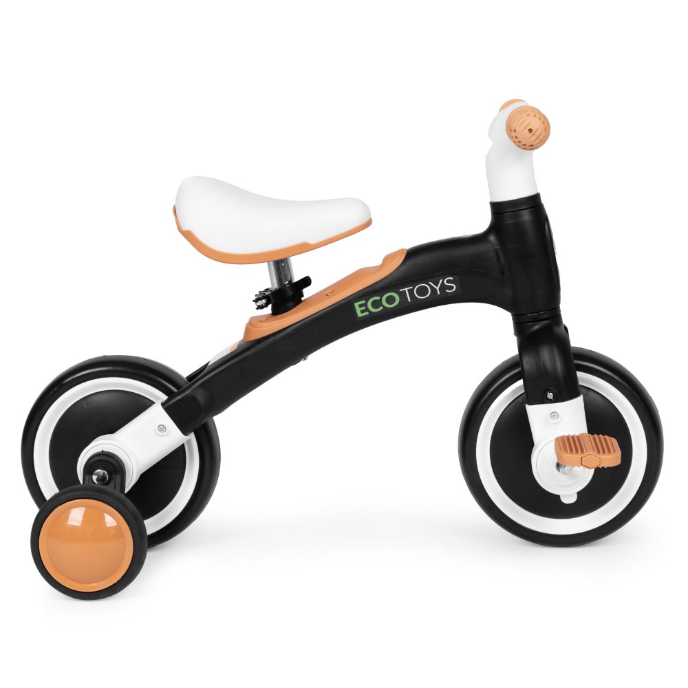 ECOTOYS 3-in-1 Toddler Balance Bike with Pedals and Training Wheels, Black (3)