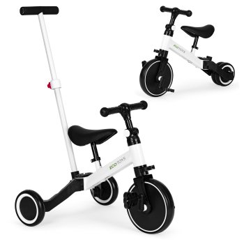 ECOTOYS 2-in-1 Kids Tricycle Balance Bike with Removable Parent Handle for Toddlers, white