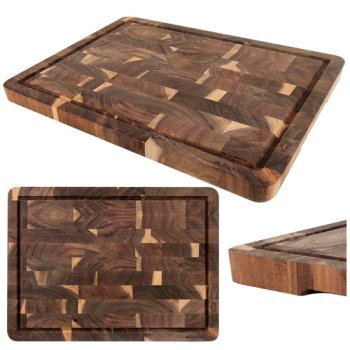 Ruhhy 26924 Acacia End Grain Cutting Board, Large Thick Chopping Block 43x33x3 cm