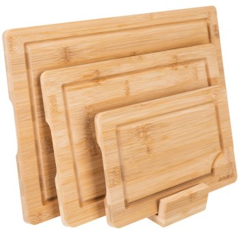 Bamboo Cutting Board Set Ruhhy 3 Piece with Stand for Kitchen