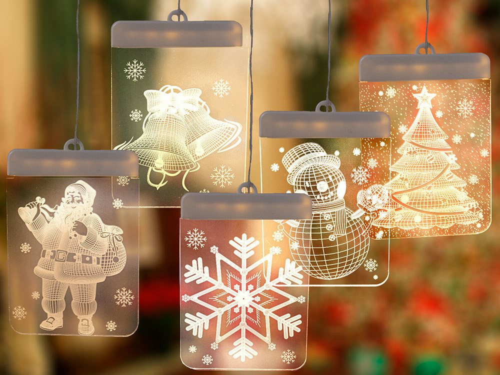 3D Stained Glass Window Decoration, Christmas Bells Lights (4)