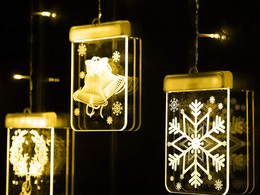 3D Stained Glass Window Decoration, Christmas Bells Lights (9)