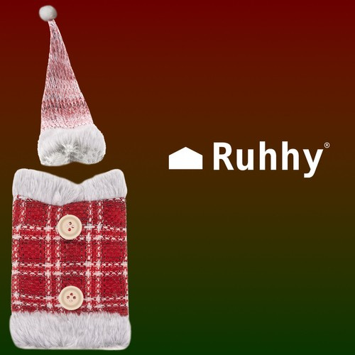 Ruhhy 22589 Christmas Bottle Cover with Hat, Red and Grey (0)