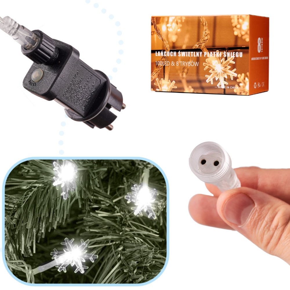 Christmas Fairy Lights Snowflakes 100 LED, 10 m, Cold White (1)