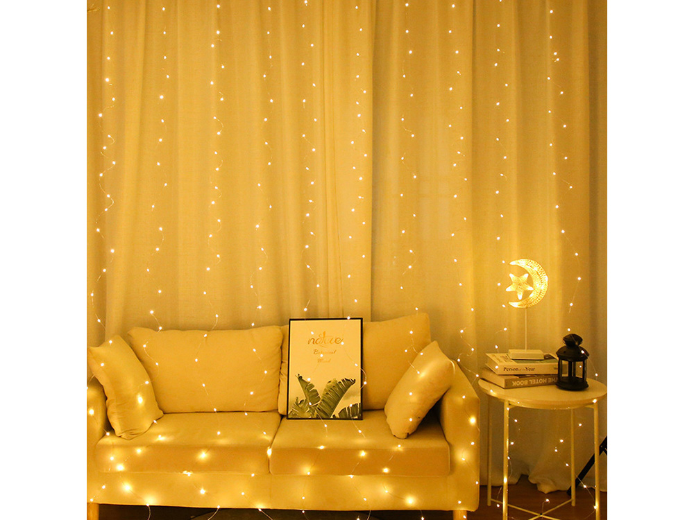 Christmas Curtain, String Wire Fairy Lights, 300 LED, 3x3 m, Warm White (1)