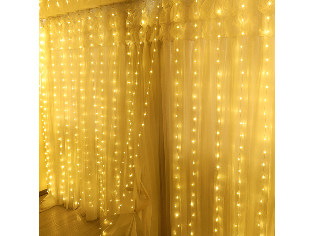 Christmas Curtain, String Wire Fairy Lights, 300 LED, 3x3 m, Warm White (2)