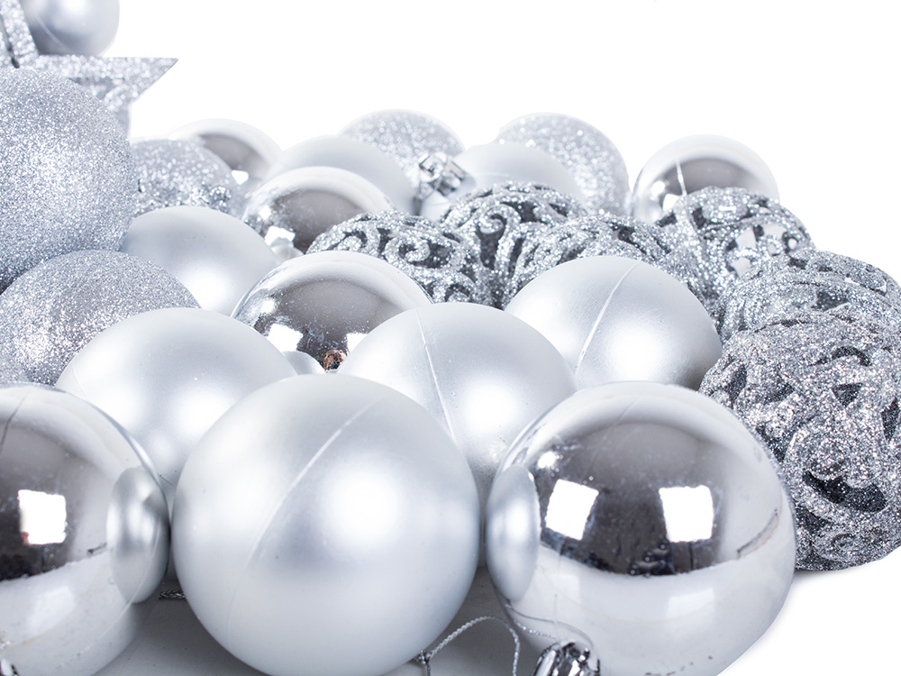 100 Pieces Christmas Tree Decoration Balls and Star Set, Silver (1)