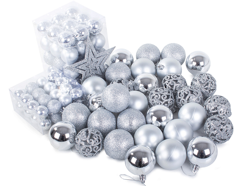 100 Pieces Christmas Tree Decoration Balls and Star Set, Silver (2)