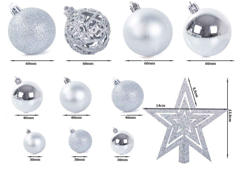 100 Pieces Christmas Tree Decoration Balls and Star Set, Silver (7)
