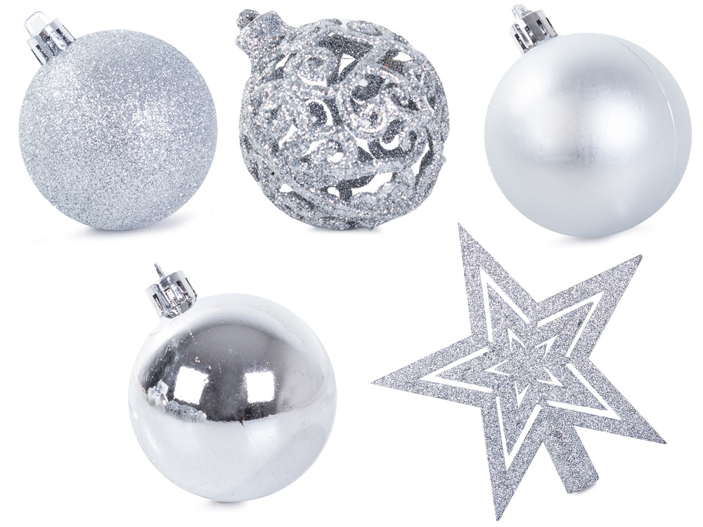 100 Pieces Christmas Tree Decoration Balls and Star Set, Silver (8)