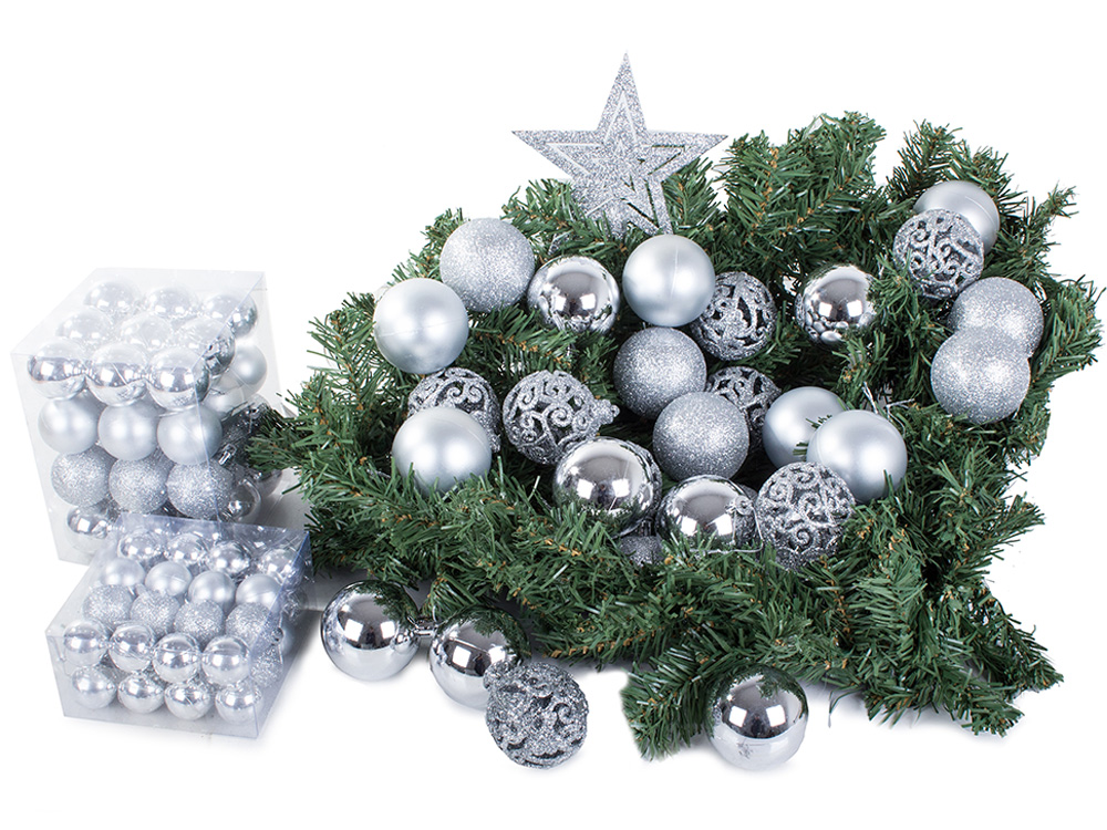 100 Pieces Christmas Tree Decoration Balls and Star Set, Silver (10)