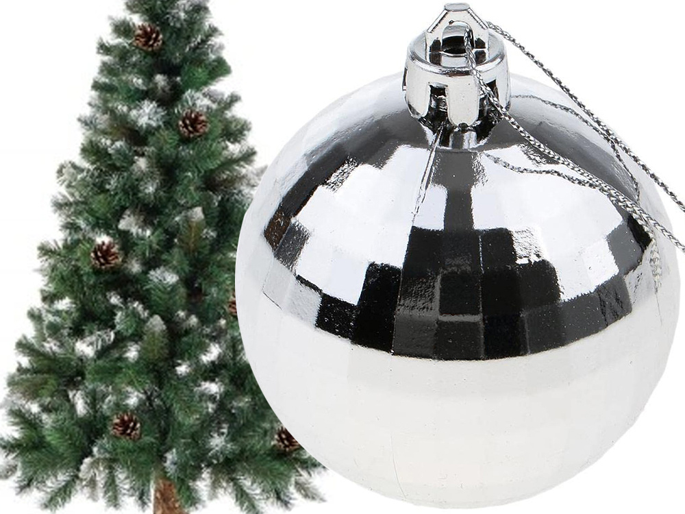 Christmas Tree Baubles, White and Silver, Unbreakable, 36 pcs Set, 6 cm (2)