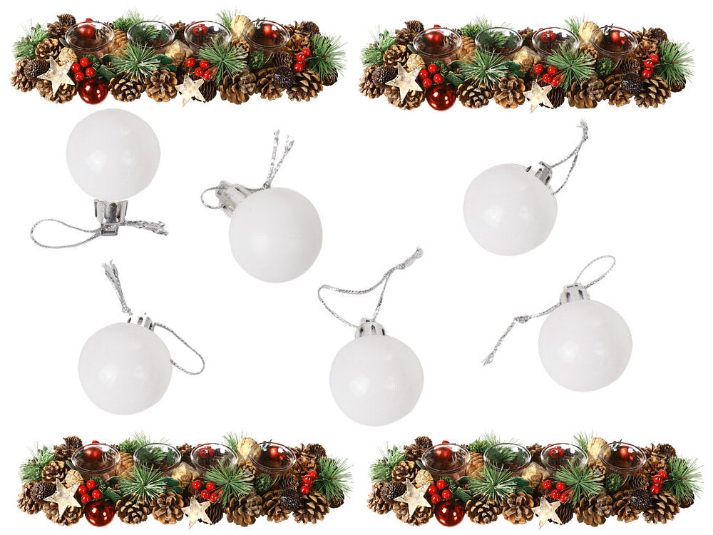 Christmas Tree Baubles, White and Silver, Unbreakable, 36 pcs Set, 3 cm (5)