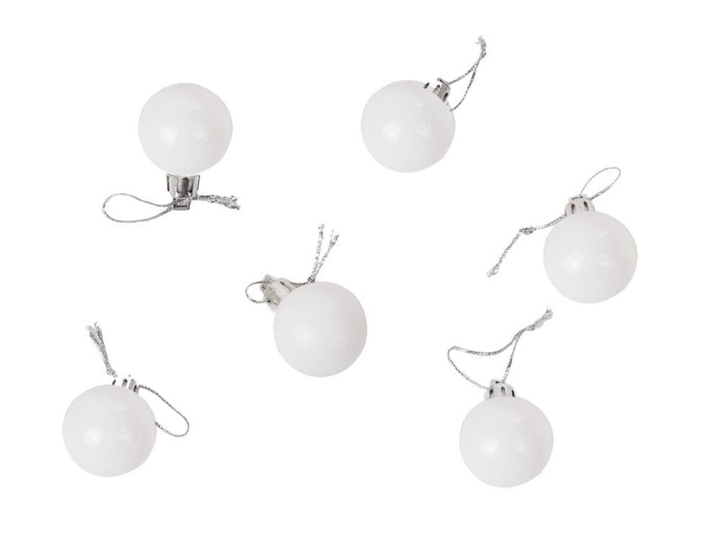 Christmas Tree Baubles, White and Silver, Unbreakable, 36 pcs Set, 3 cm (6)