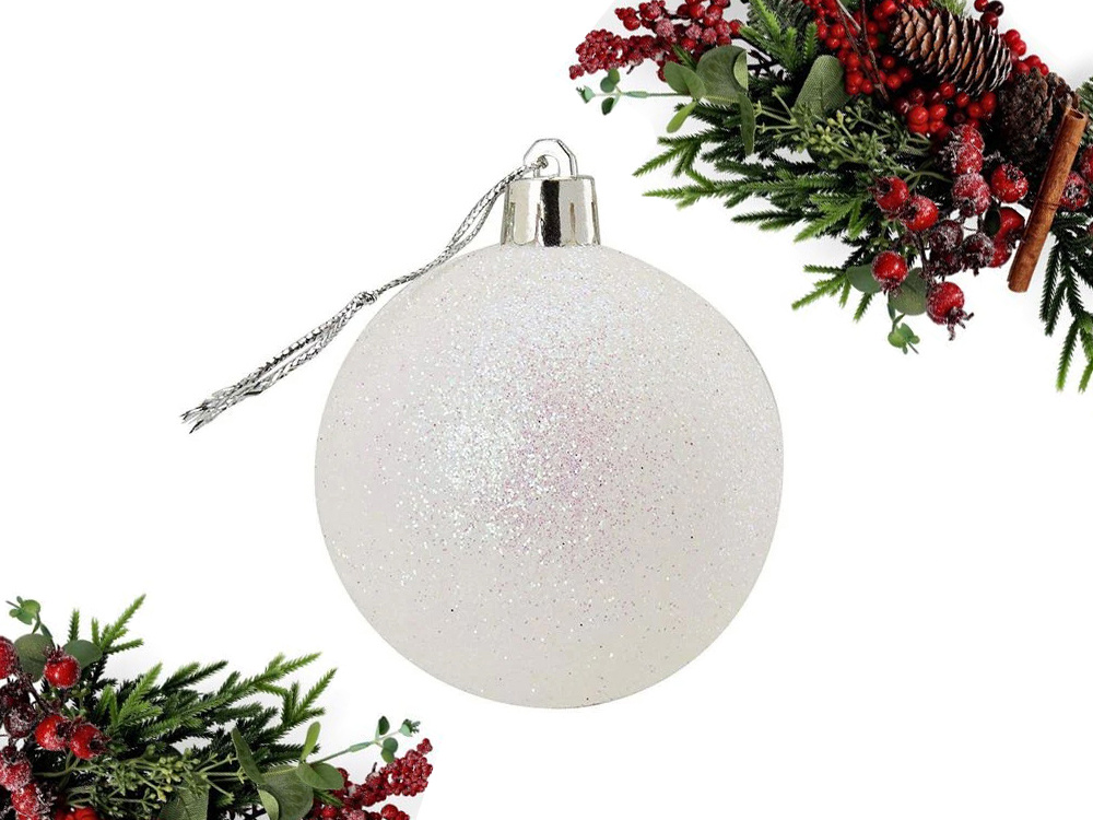 Christmas Tree Baubles, White and Silver, Unbreakable, 36 pcs Set, 3 cm (8)