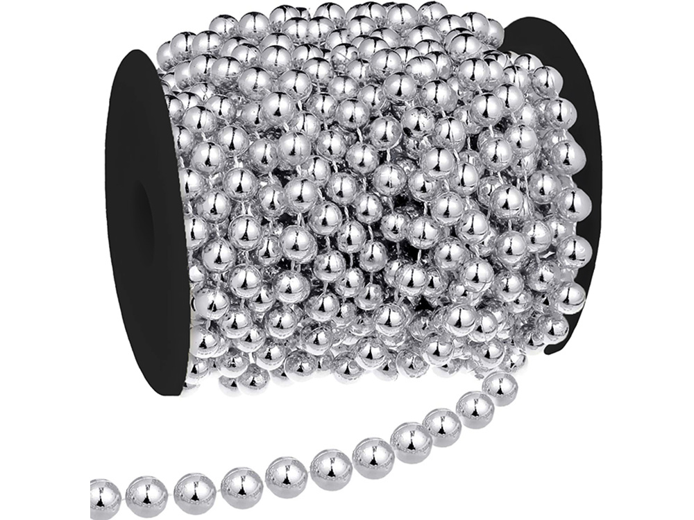 Christmas Tree Beads Garland, Silver Decoration Chain, 5 m (1)
