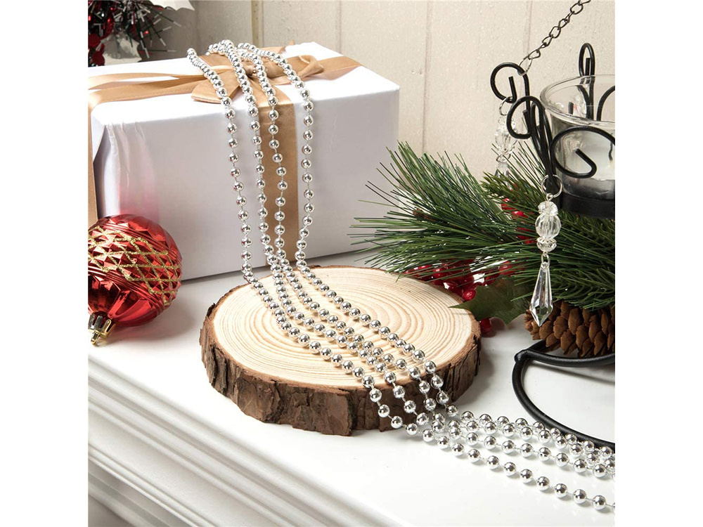 Christmas Tree Beads Garland, Silver Decoration Chain, 5 m (7)