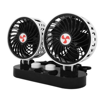 Dual Head Car Fan 2x5 Inch 12V Electric with Adjustable Speed for Dashboard, white