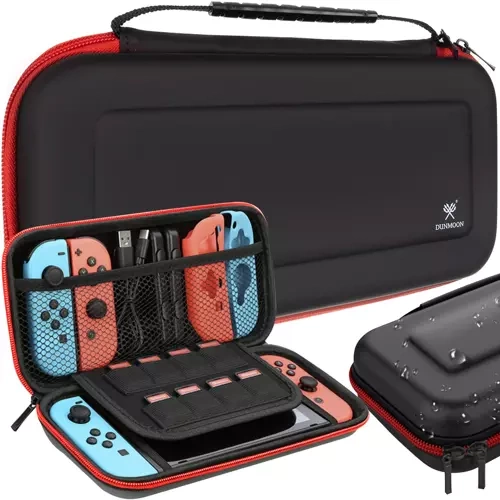 Dunmoon 19379 Hard Shell Travel Case for Portable Consoles, Black and Red