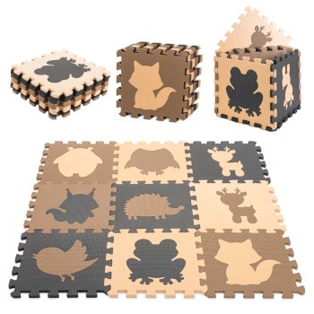 Foam puzzle mat for children 9el. beige-brown-black 85cm x 85cm x 1cm