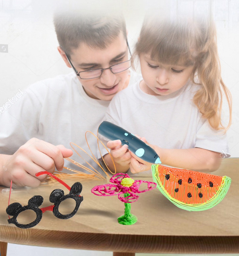 Children's 3D Pen Pencil Printer for PCL Plastic for Modeling Drawing, Purple (3)