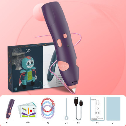 Children's 3D Pen Pencil Printer for PCL Plastic for Modeling Drawing, Purple (7)