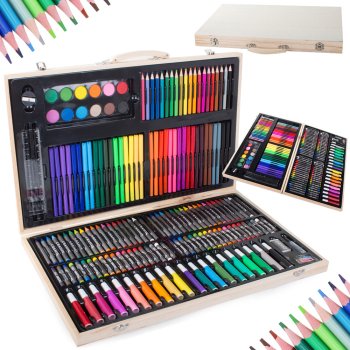 180-Piece Deluxe Art Set in Wooden Case for Drawing and Painting