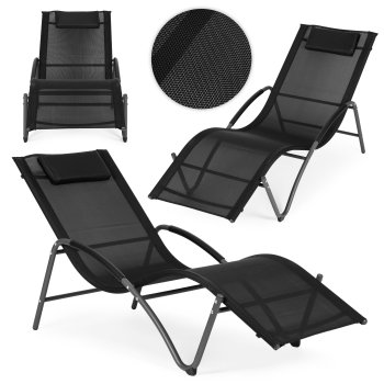MultiGarden Garden Lounger with Headrest and Steel Frame, Black