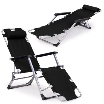 Folding Garden Chair and Beach Lounger 2-in-1 MultiGarden, Black