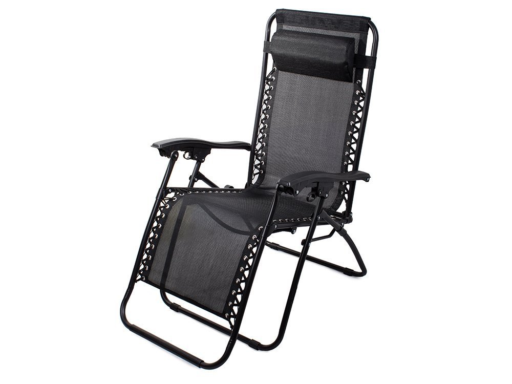 Garden Beach Deck Chair Folding Sunbed with Cup Holder, Black (1)
