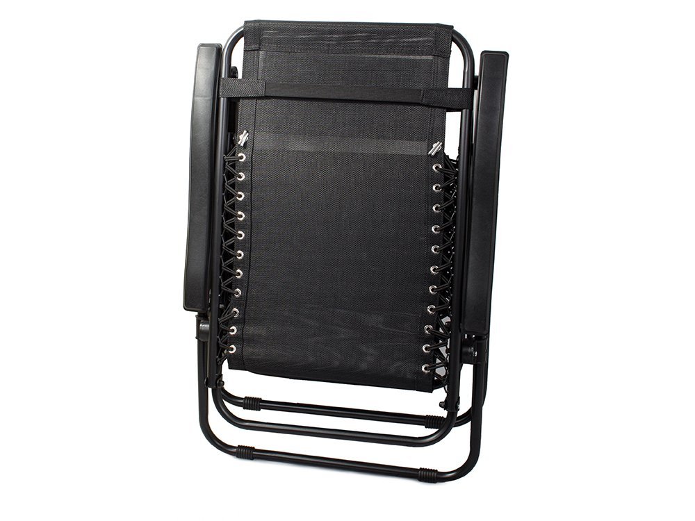 Garden Beach Deck Chair Folding Sunbed with Cup Holder, Black (2)