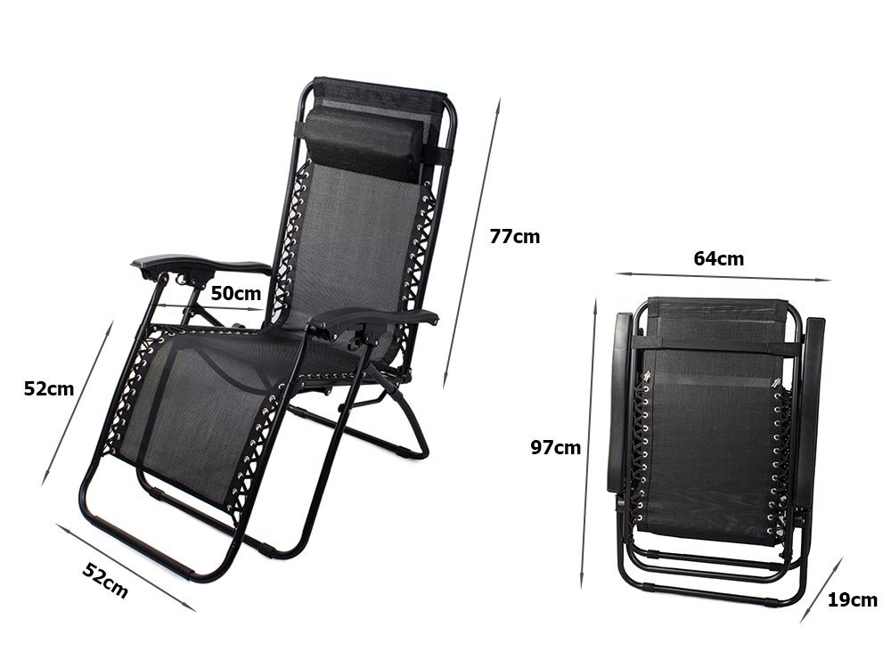 Garden Beach Deck Chair Folding Sunbed with Cup Holder, Black (3)