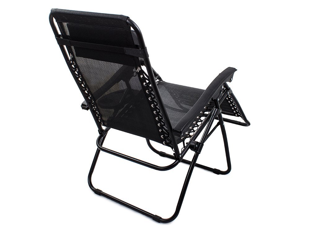 Garden Beach Deck Chair Folding Sunbed with Cup Holder, Black (5)