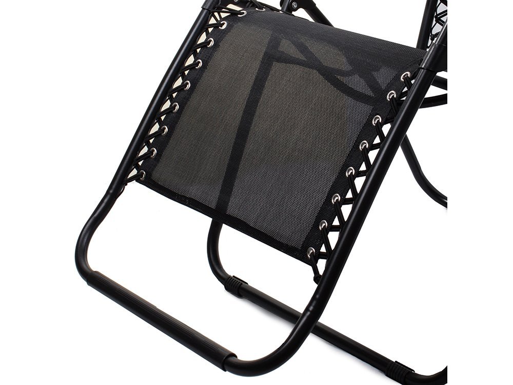 Garden Beach Deck Chair Folding Sunbed with Cup Holder, Black (7)