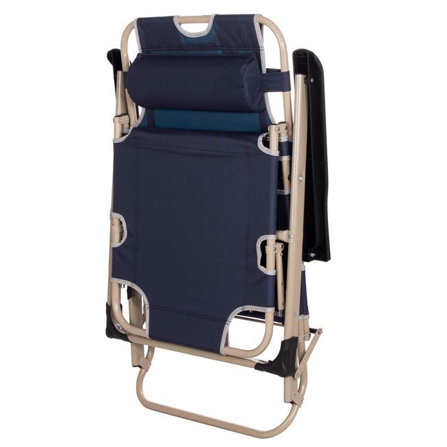 Garden Beach Deck Chair Folding Chair Sunbed with Headrest, Dark Blue (3)