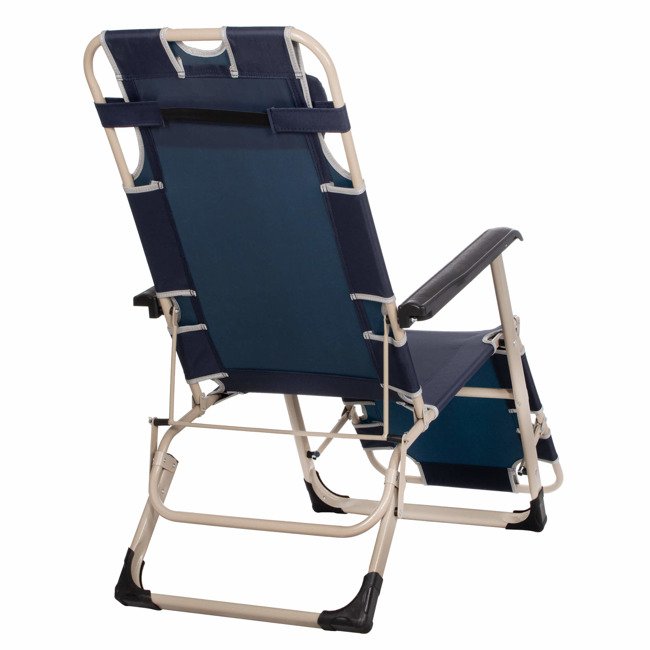 Garden Beach Deck Chair Folding Chair Sunbed with Headrest, Dark Blue (4)