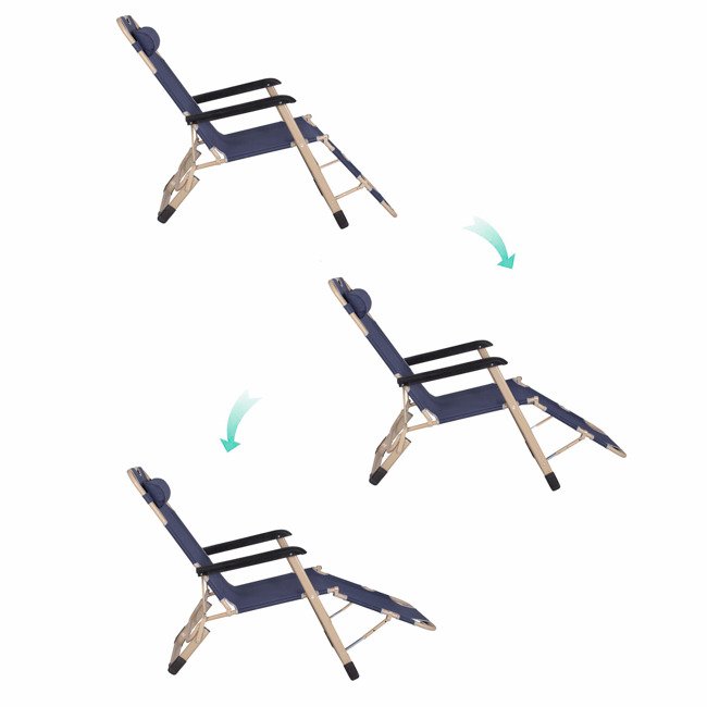 Garden Beach Deck Chair Folding Chair Sunbed with Headrest, Dark Blue (5)