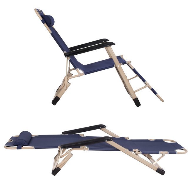 Garden Beach Deck Chair Folding Chair Sunbed with Headrest, Dark Blue (6)